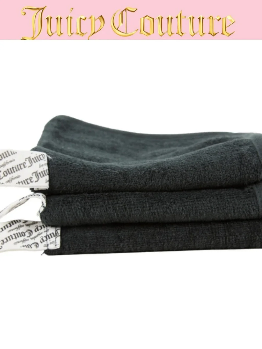 Juicy Couture Home 3-PK Mila Plush Wash Cloths- Black